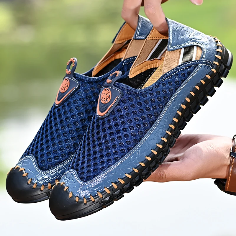 CLOHOO Men\'s Mesh Breathable Lightweight Shoes Non Slip Sandals Hiking Climbing Shoes Casual Rubber Sole Stitching Sneaker