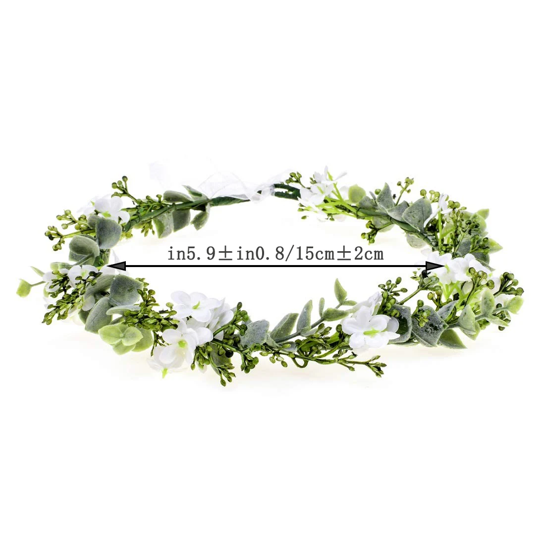 1PCS Bridal Green Leaf Crown Bohemian Headpiece Floral Headband Photo Prop (white flower)