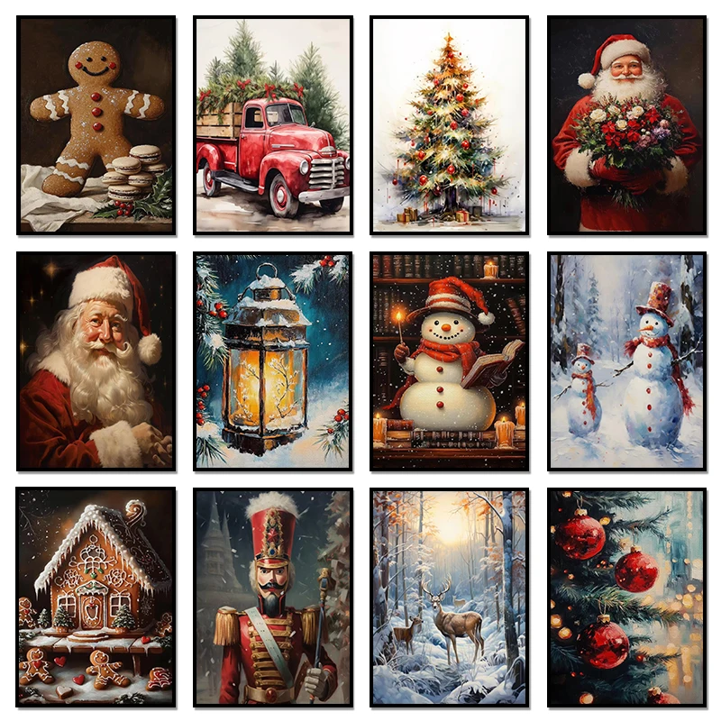 Feliz Navidad Cascanueces casa de pan de jengibre Santa vista de nieve póster artístico victoriano pinturas en lienzo imágenes artísticas de pared decoración del hogar