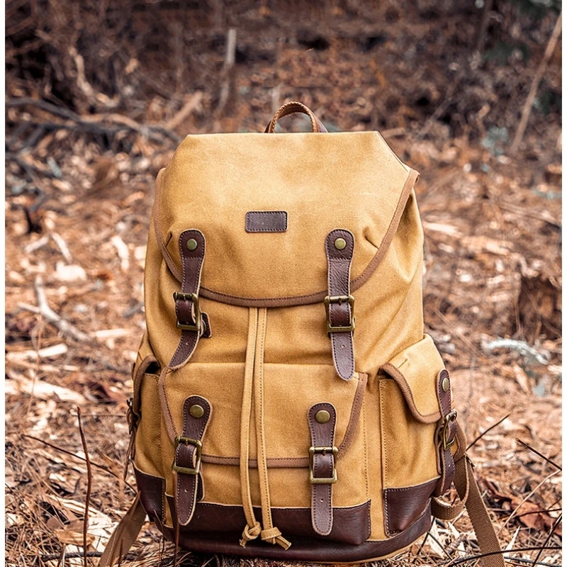 

European American Retro Waterproof Oil Wax Canvas Bags Travel Mountaineering Large Capacity Multifunctional Waterproof Backpack
