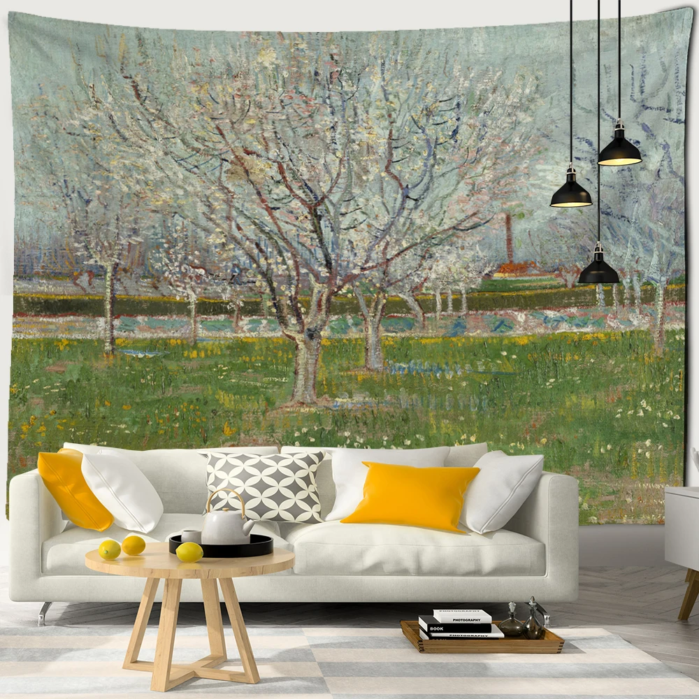 Peinture à l'huile de verger d'arbre fruitier, mur de tapisserie, peinture d'art de Van Gogh, décor esthétique bohème de pièce