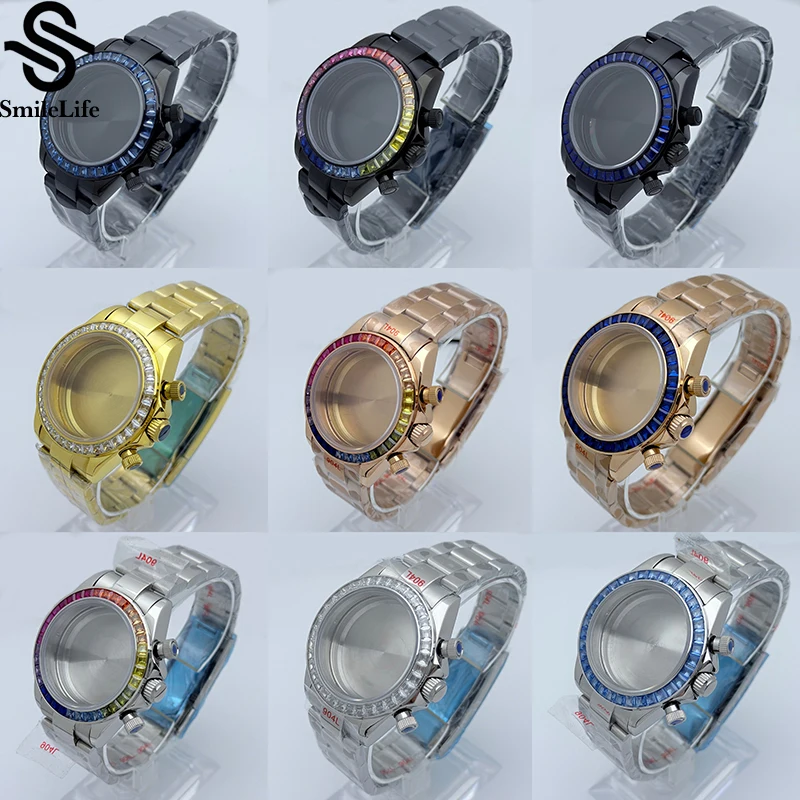 

Корпус SmileLife 39 мм, корпус из нержавеющей стали с сапфировым стеклом, подходит для механизма VK63, встроенное белое кольцо с бриллиантом, стальной ремешок