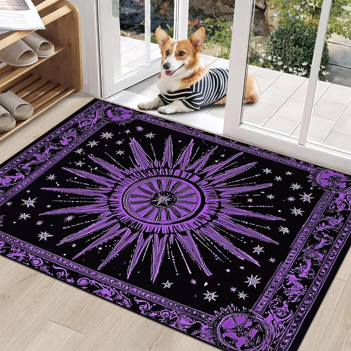 Purple Sun Moon Tarot Flannel Rug Mystical Zodiac Area Carpet Soft Non-slip Floor Mat for Living Room Bedroom Home Decor
