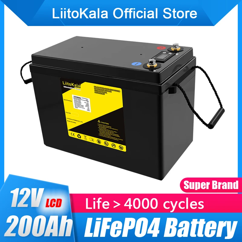 LiFePO4 Battery 12V 200Ah BMS Lithium Power Batteries 4000 Cycles For 12.8V RV Campers Golf Cart Off-Road Off-grid Solar Wind