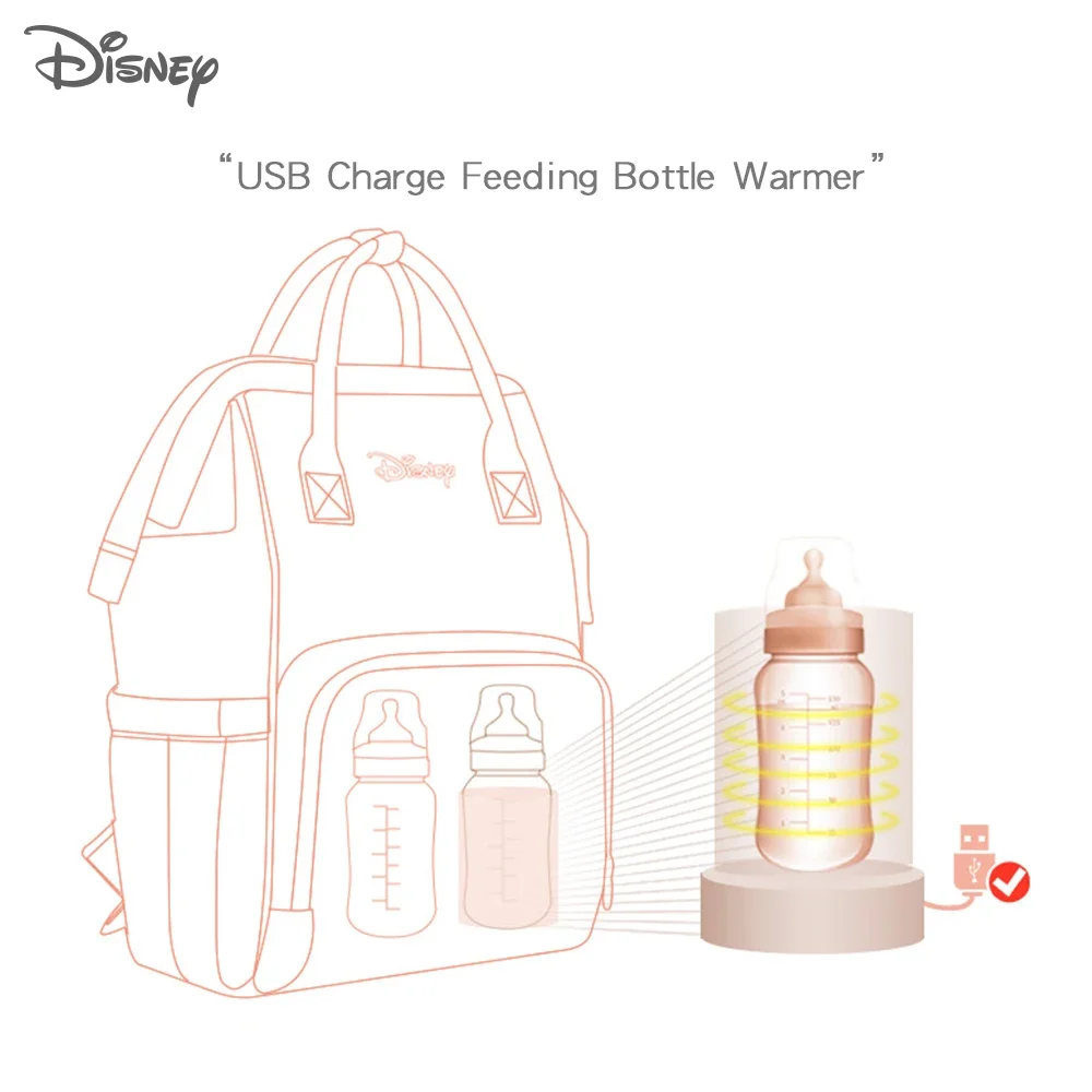 Disney Baby Diaper Backpack Moms Baby Nursing Bag Mother Maternity Nappy Changing Bag Travel Stroller USB Heating Mickey Series