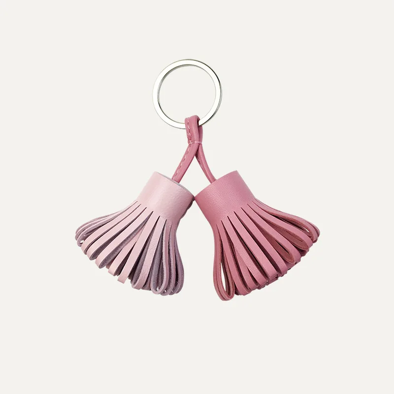 New Grass Skirt Pendant Sheepskin Hand-sewn Color-blocking Double-spike Tassel Bag Hanging Ornament Car Keychain Accessories