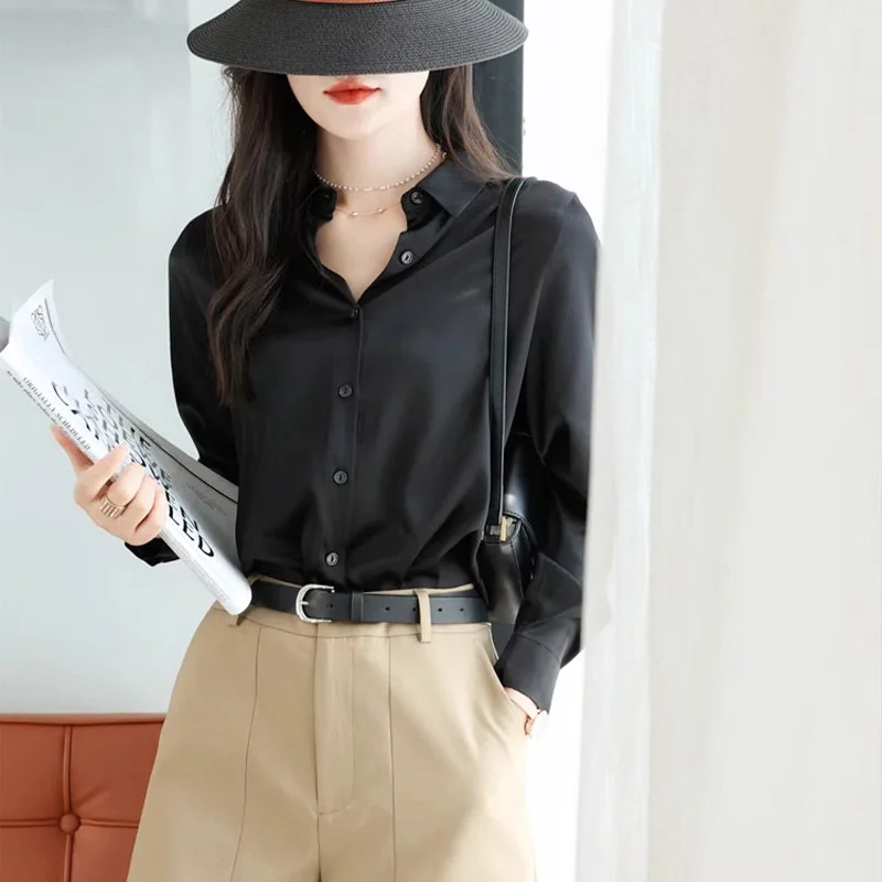 Women Clothing Casual All-match Long Sleeve Chiffon Shirt Spring Autumn Fashion Loose Solid Blouses 40-85Kg Office Lady Chic Top