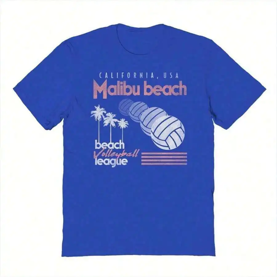 

Royal Blue Malibu Beach Volleyball League Graphic Cotton T-Shirt For Women Summer Casual Short Sleeve