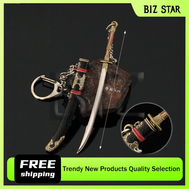 9cm/3,54 pulgadas Arena Breakout Mini bordado Crazy Ling juguete cuchillo aleación vaina modelo llavero colgantes periféricos armas escritorio