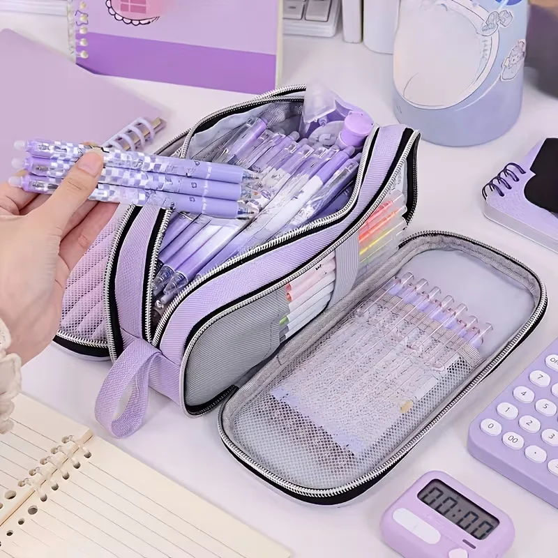 1Pc Customized Personalized Multifunctional Layered Storage Pencil Case with Handle, Large Capacity, Suitable for Office Desk, Travel Makeup Storage, Essential Items for Back-To-School, Basic Work Space Supplies, Offic