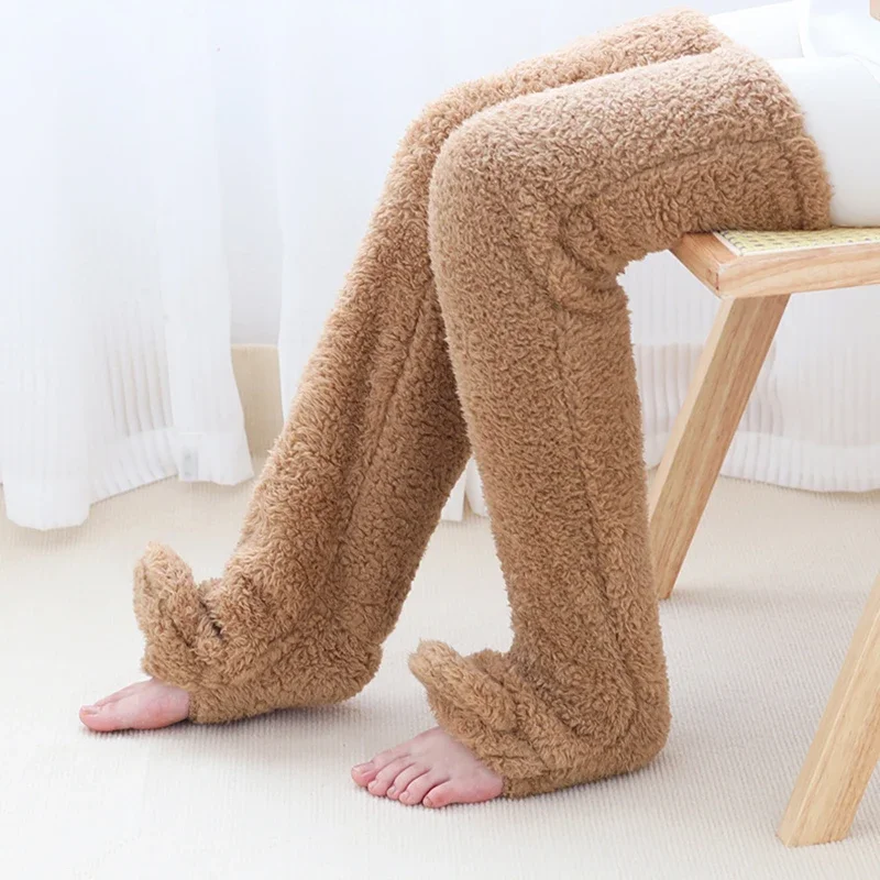 Men lady General Winter Thick Warm Coral fleece Long Tube Socks Can Be Exposed Foot Knee Pads Warm High Tube Floor Socks 1 Pair