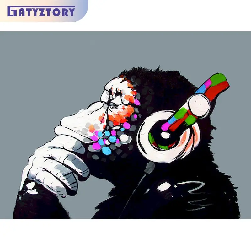 

GATYZTORY 5D Diamond Painting Cross Stitch Monkey Diamond Mosaic Embroidery Animals Handicraft Wall Decoration