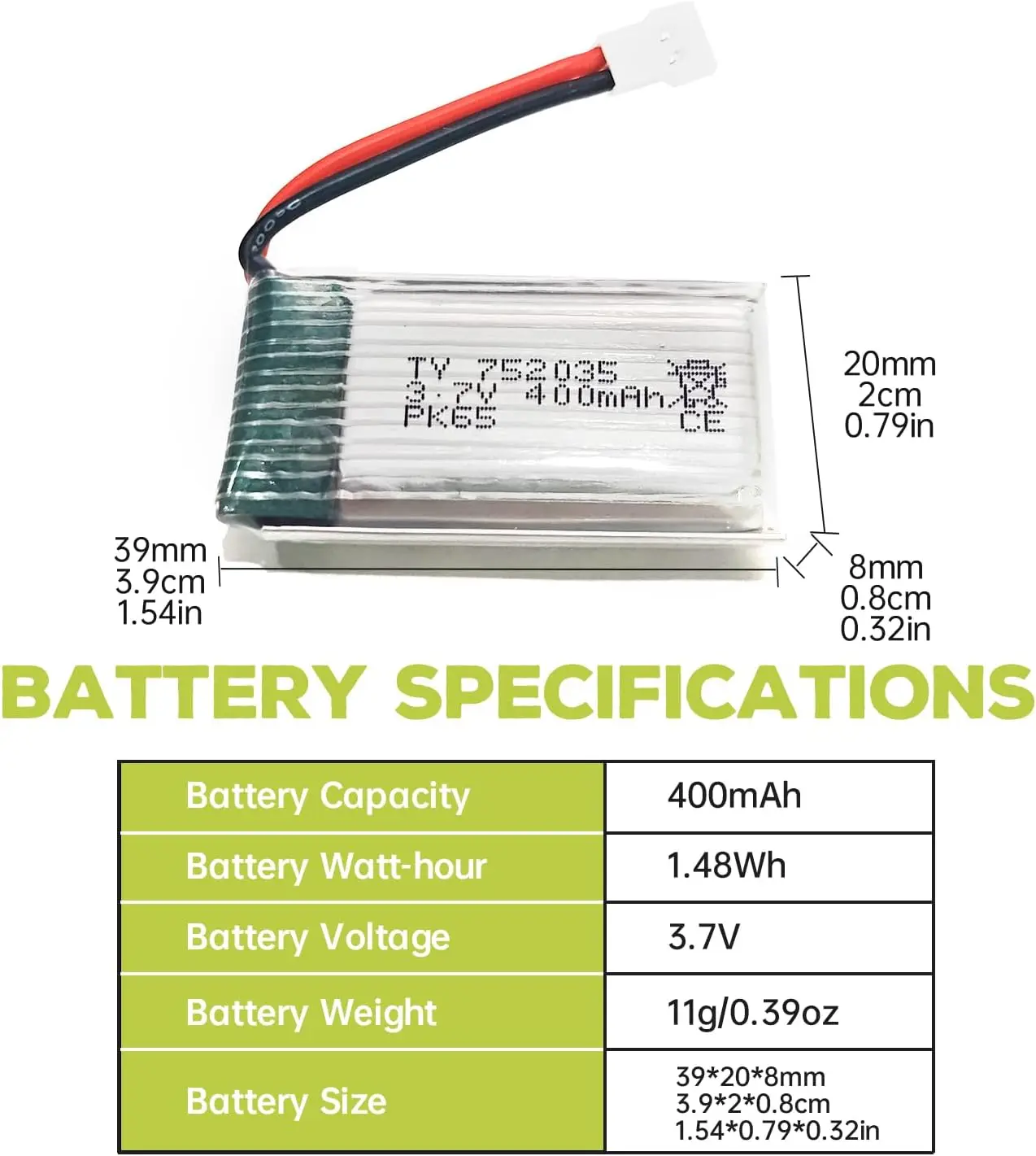4PCS 3.7V 400mAh LiPo Battery with USB Charger for SYMA Q11 H99W H31 H6C H98 AT-96 Quadcopter Drone Spare Parts 752035 Battery