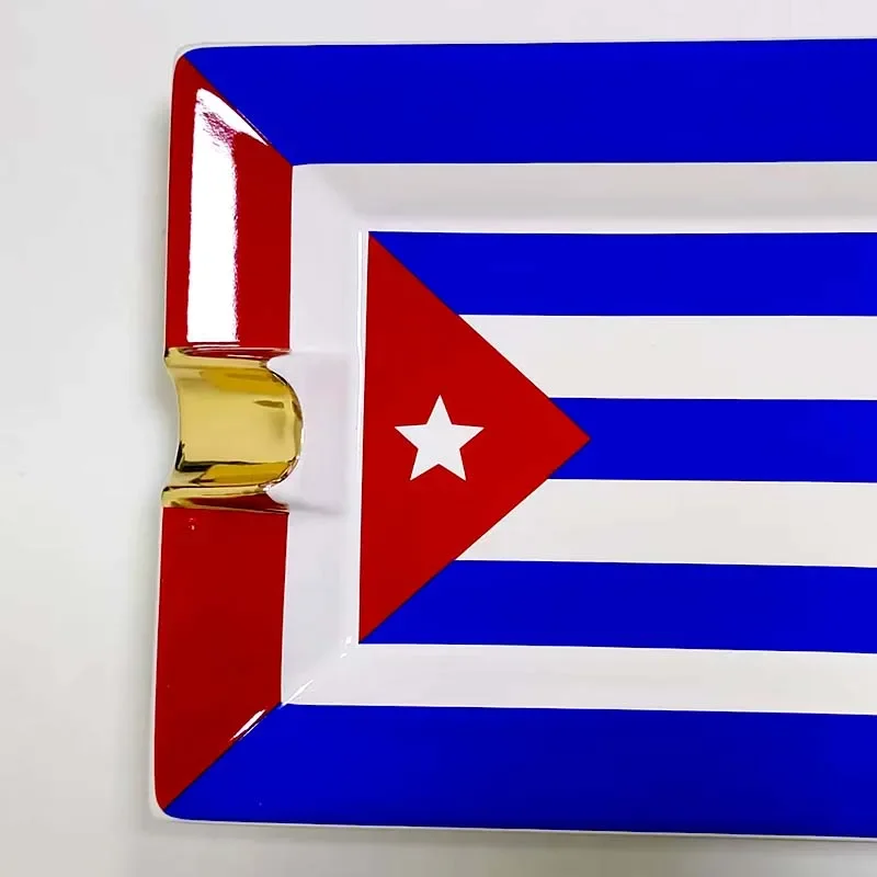 European Portable Ceramic Cigar Ashtray, Cuba Flag, Commemorative, Smoke, Hotel, KTV, Special Ash Tray