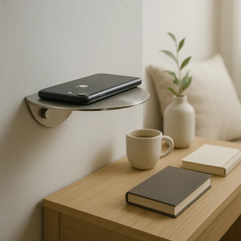 

Stainless Steel Wall Mounted Phone Stand Rustproof Metal Shelf Space Saving Bathroom Corner Organizer with Anti Slip Tray