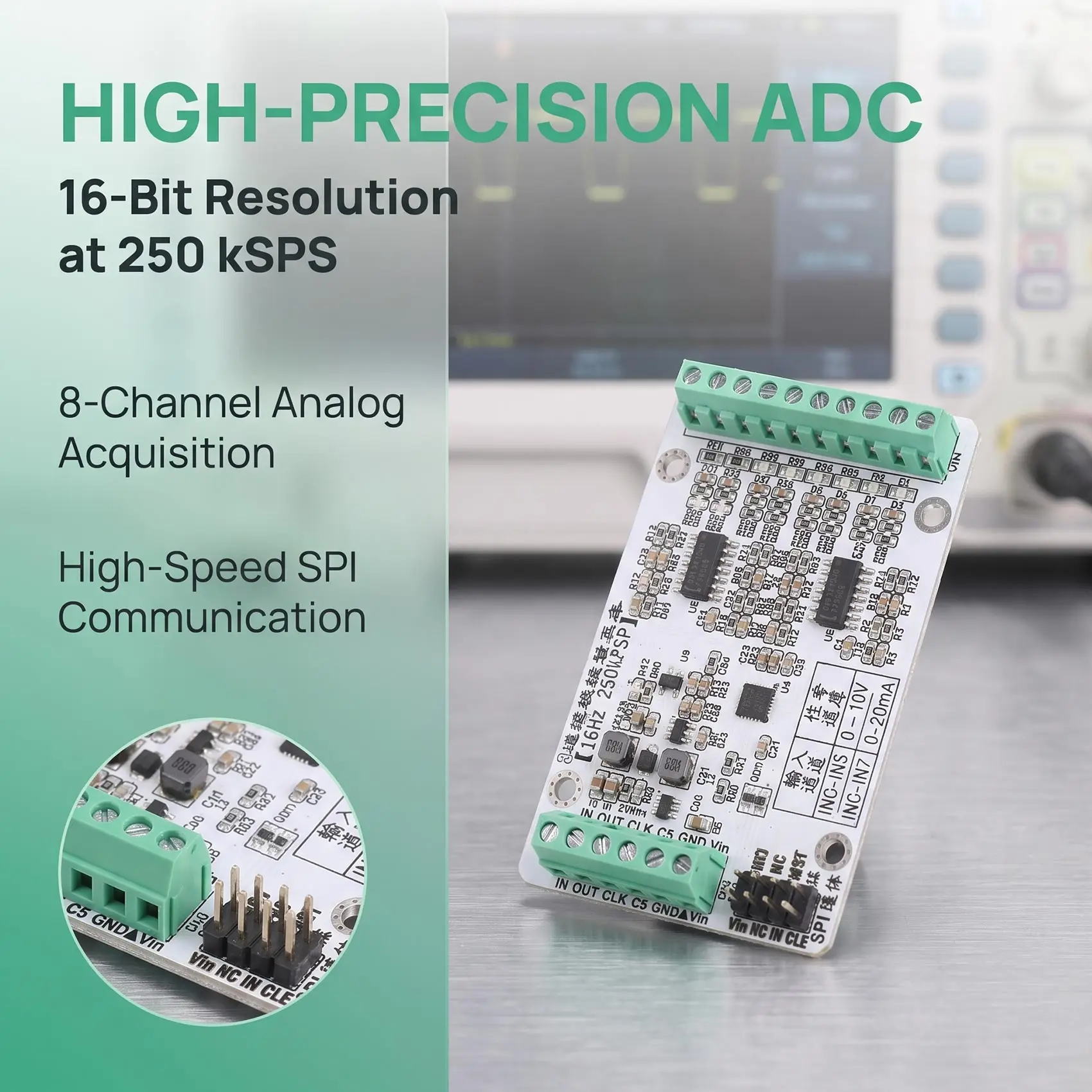 M12K-SPI Communication AD7689 High-Speed ADC Module Eight-Way Analog Voltage Acquisition 0-10V Module