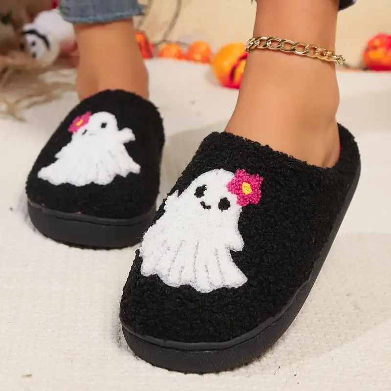 Halloween Fluffy Women's Slippers Home Winter Casual Cartoon Designer Shoes Girls Indoor Plush Slides Elegant Flat Footwear Soft - Image 4