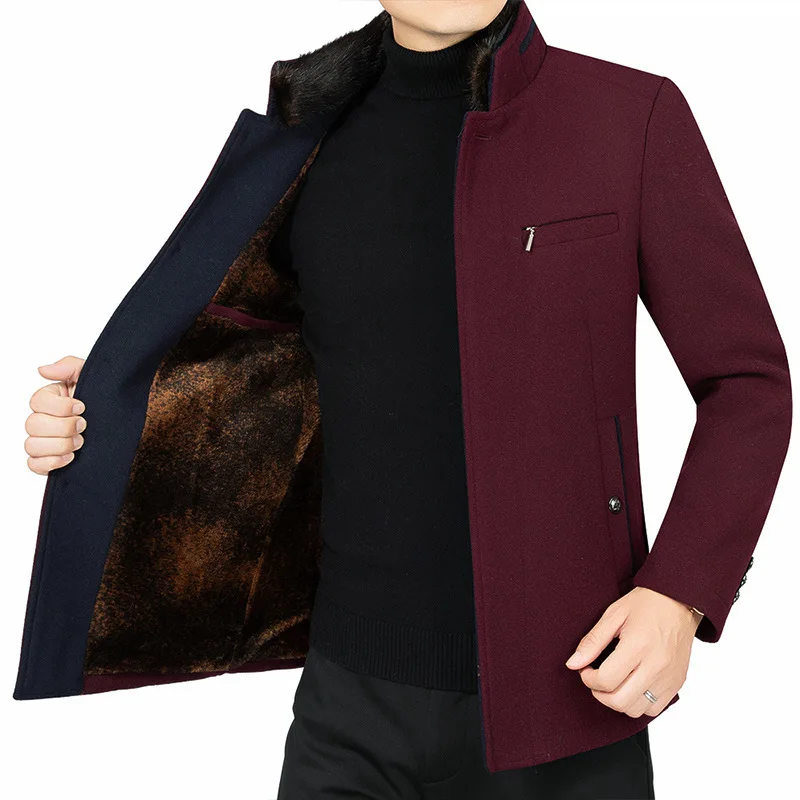 Gabardina de Cachemira con cuello levantado para hombre, abrigo informal de negocios, mezcla de lana, chaquetas largas de calidad, talla 4XL, invierno, nuevo