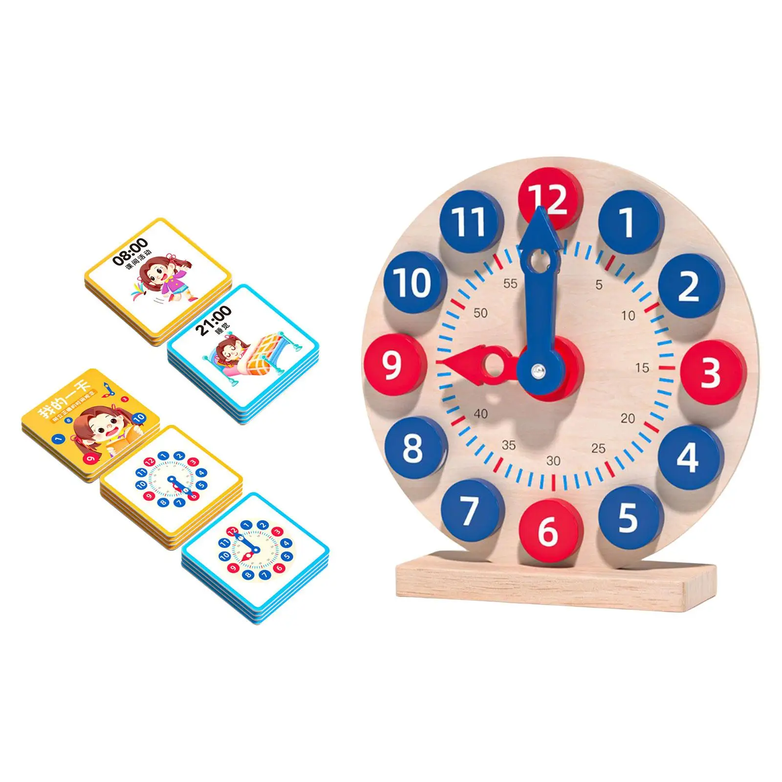 Wooden Toy Clock Montessori Learn to Tell Time Learning Toy Wooden Color Sorting Clock for Gift Preschool 3 Year Old Girl