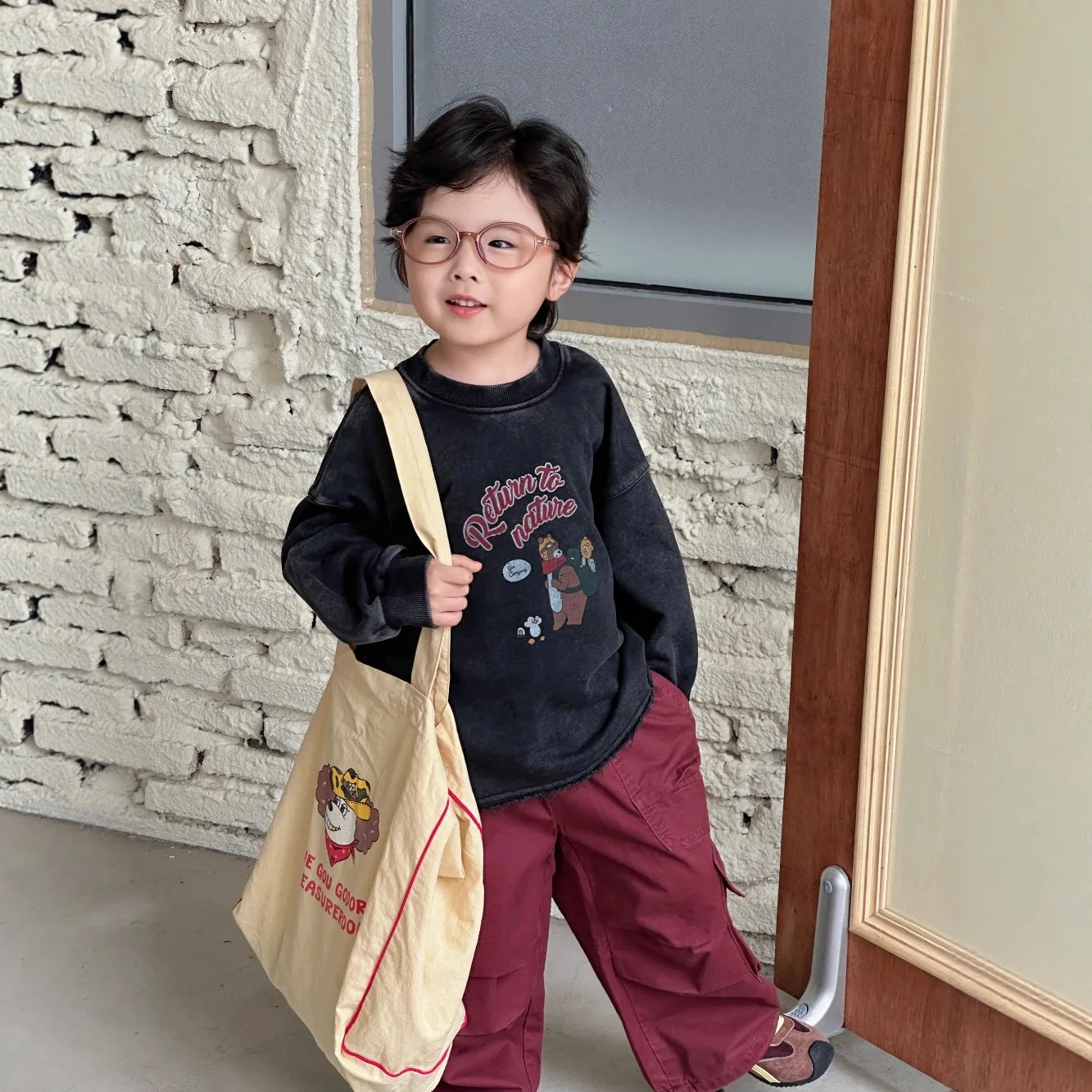 

2025 Autumn New Children's Hoodie Sand Washed Cartoon Printed Loose Western Style Top for Boys and Girls