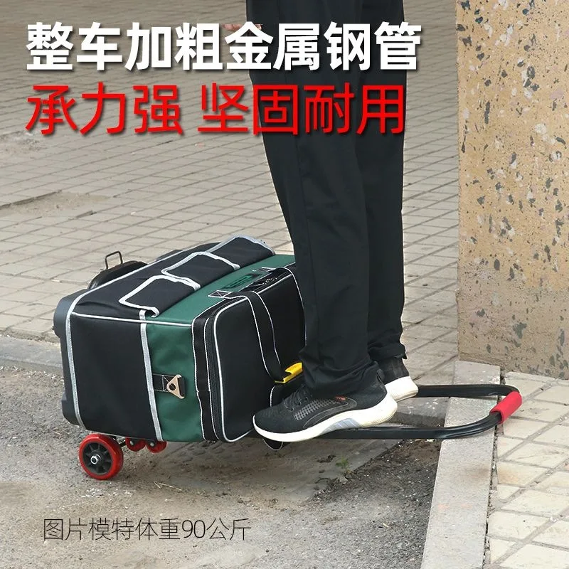 Rolling Tool Bag with Telescopic Handle and Wheels, Oxford Fabric Trolley Tool Case for Electricians, Home Repair, Auto