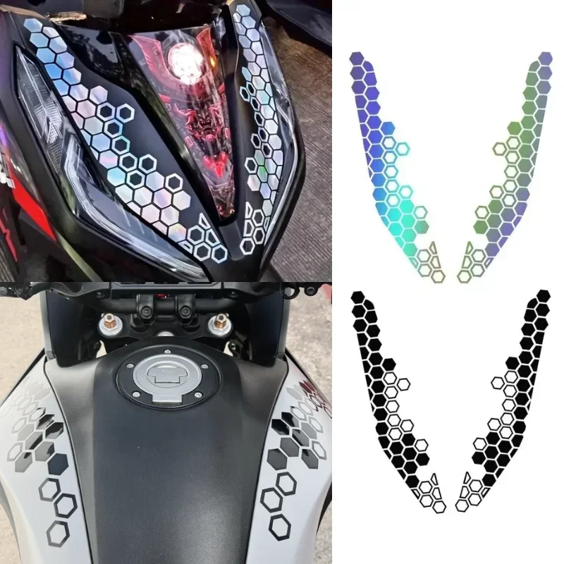 1 Pair Combined Honeycomb Motorcycle Stickers DIY Moto Front Fairing Decals Decorative Motorbike Fuel Tank Waterproof Decoration