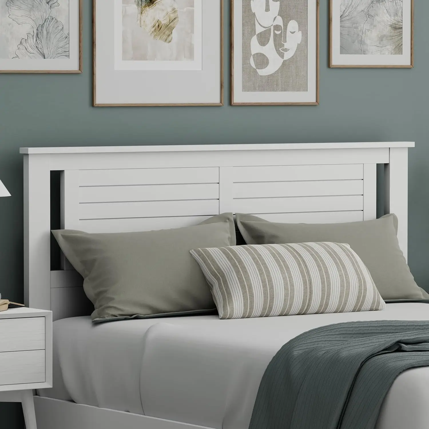

Serene Poplar Wood Queen Headboard, Modern Farmhouse Panel with Horizontal Scoring, Queen Size Headboard in White