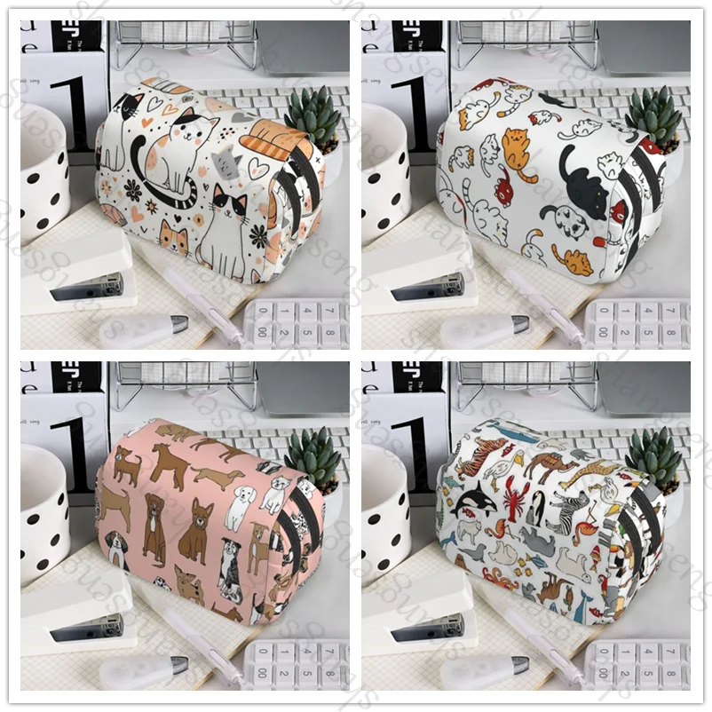 

Cute Dog Cat Print Pen case Pencil Box Double Flip School Supplies Children's Pencil Box Storage Cosmetic Bag Student Gift