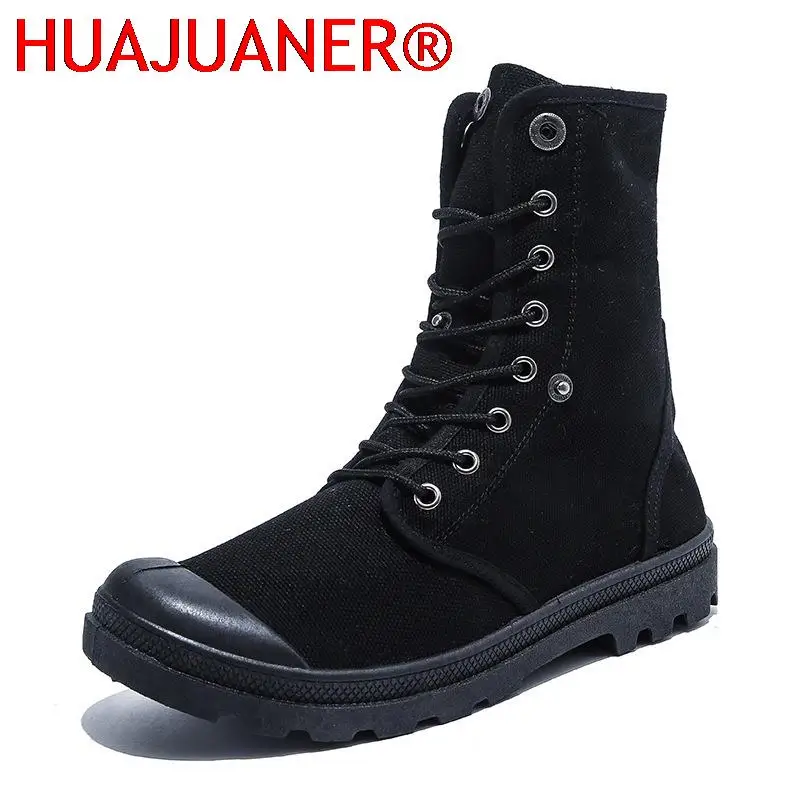 Men Army Boots Platform Ankle Boots Lace Up Male Desert Boots High Top Men Canvas Shoes Cowboy Motorcycle Boots