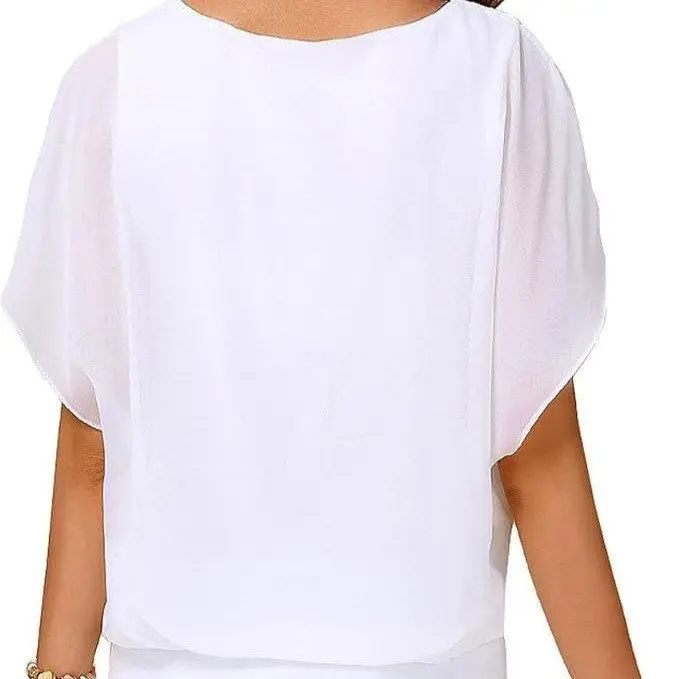 Ele Loose Dames Irts 2024 Lenteseizoen Polyestermix Chiffon Batwing Sve Lichtgewicht Faionable Curvy Top