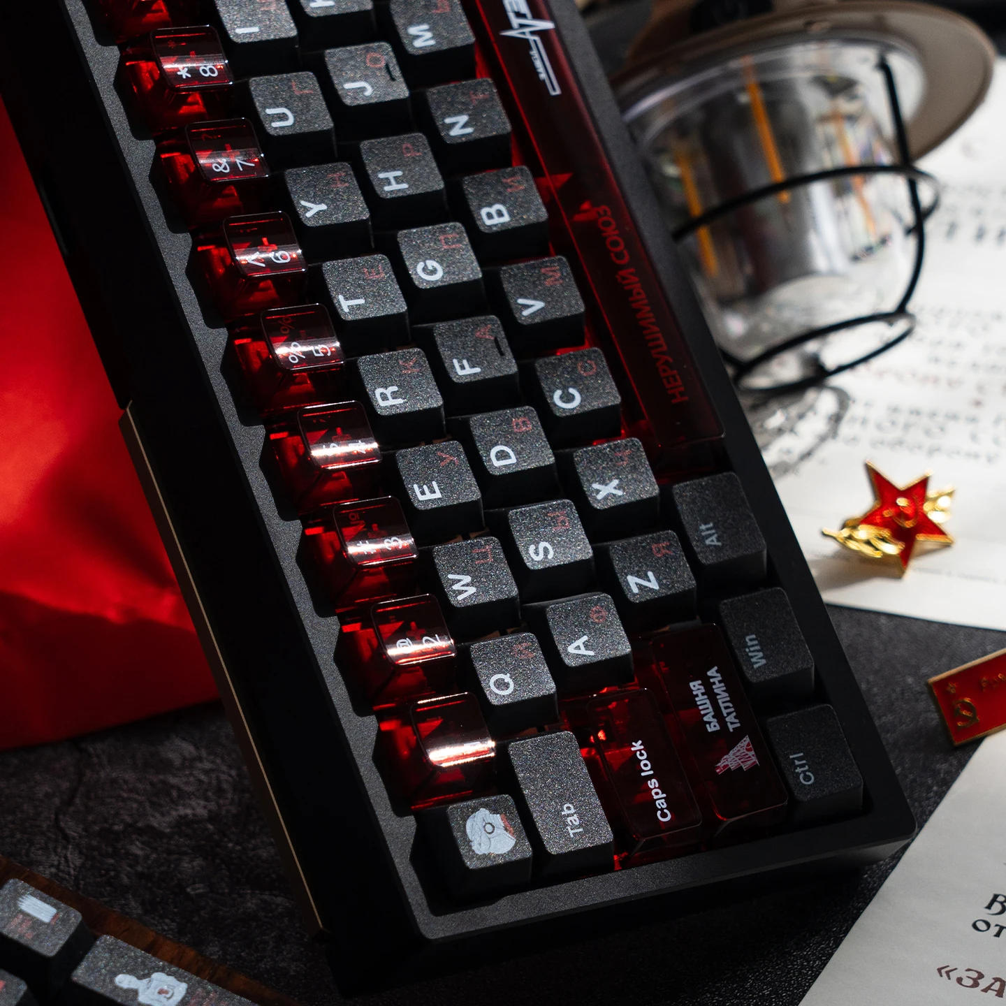 Original Soviet Keycaps Five Side Dye-Sublimate PBT PC Keycaps Black Red Custom Large Sets For MX Mechanical Keyboard
