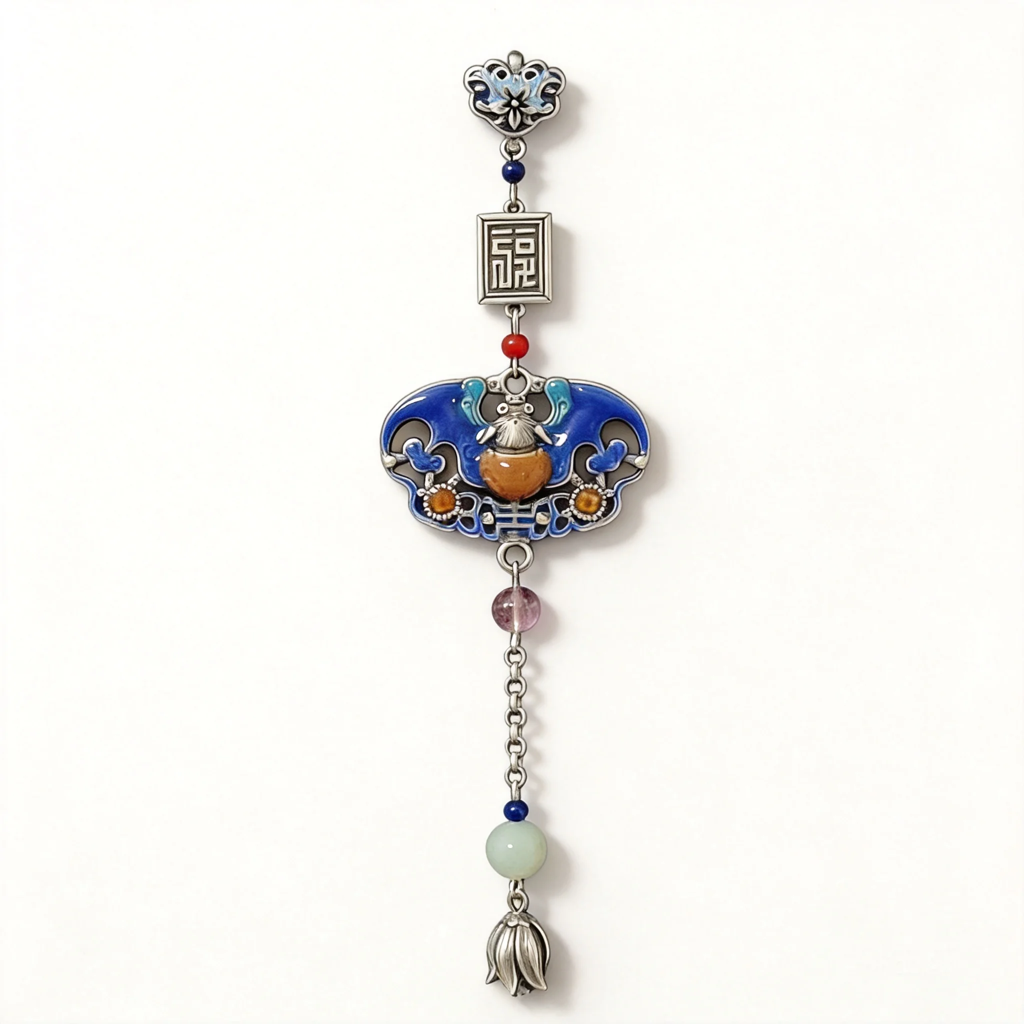 

Traditional Chinese Style S925 Sterling Silver Lucky Hetian Jade Blessing Bat Enamel Cheongsam Pendant Hanfu Accessory Auspiciou