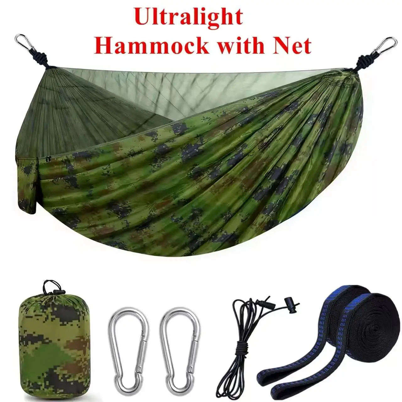 Outdoor Mosquito Net Hammock, 210T Nylon with Straps, Hooks & Bag, Outdoor Hammock Chair for Camping Hiking Backpacking