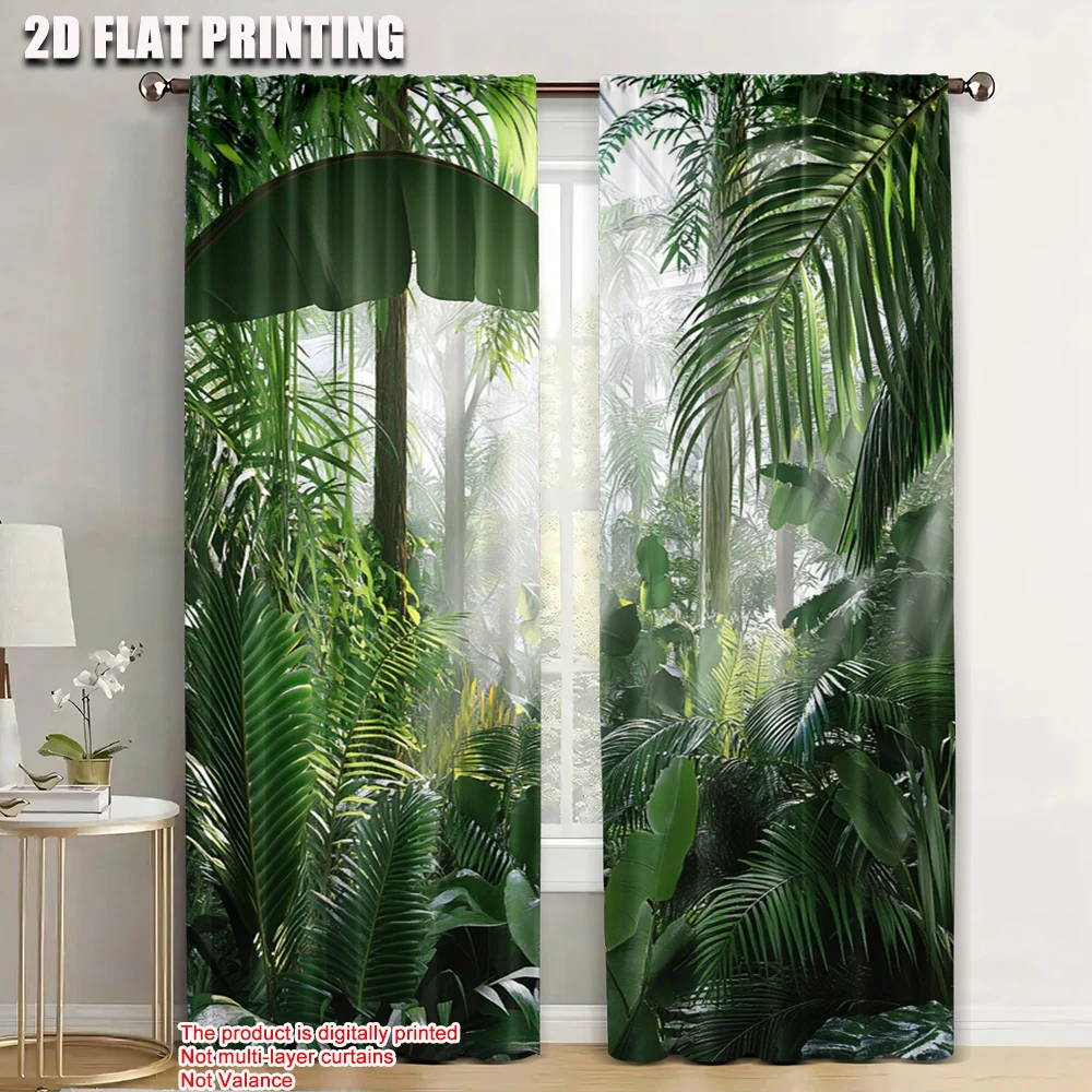 

2pc, Party Window Curtains Palm Trees_a Polyester,Without Electricity Family Party for Holiday Family Party Decorations