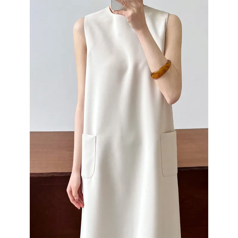 

Women Summer Dress Suit Vest Chic Sleeveless Round Neck Drape New Chic Trendy Minimalist Fashionable Comfortable Niche Versatile
