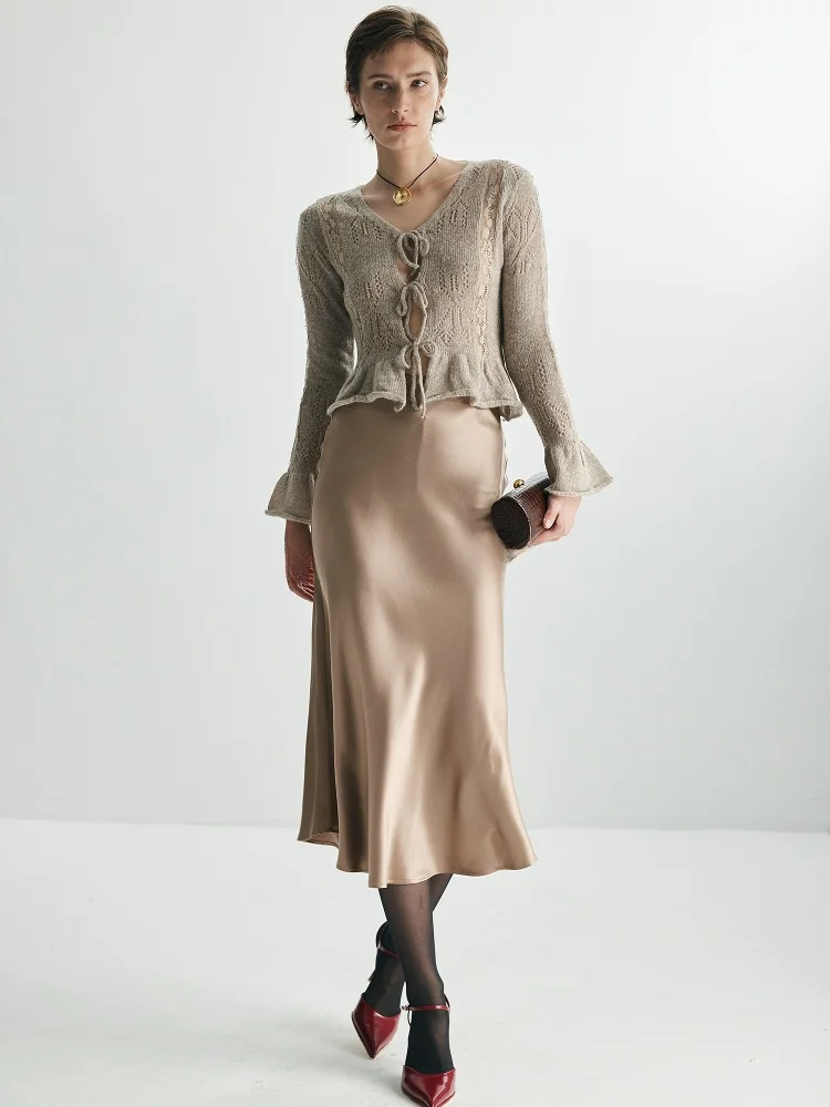 

in Credible Heavyweight Silk PEARL Satin f Skirt Women's Silk mat Commute Pure Color Skirt