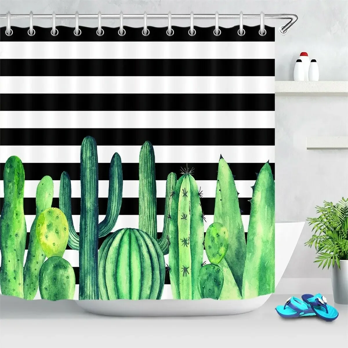 

Черная, белая, полосатая, зеленая, кактус, занавеска для душа и крючки, наборы аксессуаров для ванной комнаты