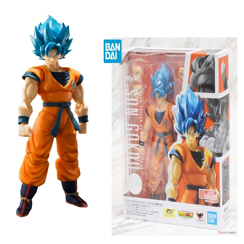 Original BANDAI SHF Dragon Ball Super Son Goku Blue Hair Anime Action Figures Toys Theater Edition Anime Collection Figurine