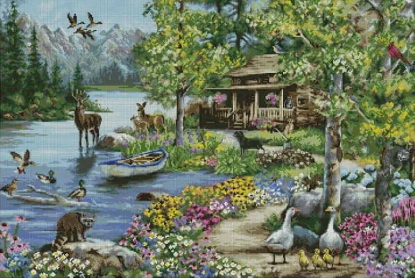 Embroidery Cross Stitch Kits Craft DIY Needlework Cotton Canvas Luca-S B2410 Lake Scenery 75-54 32CT 28CT Metallic aida