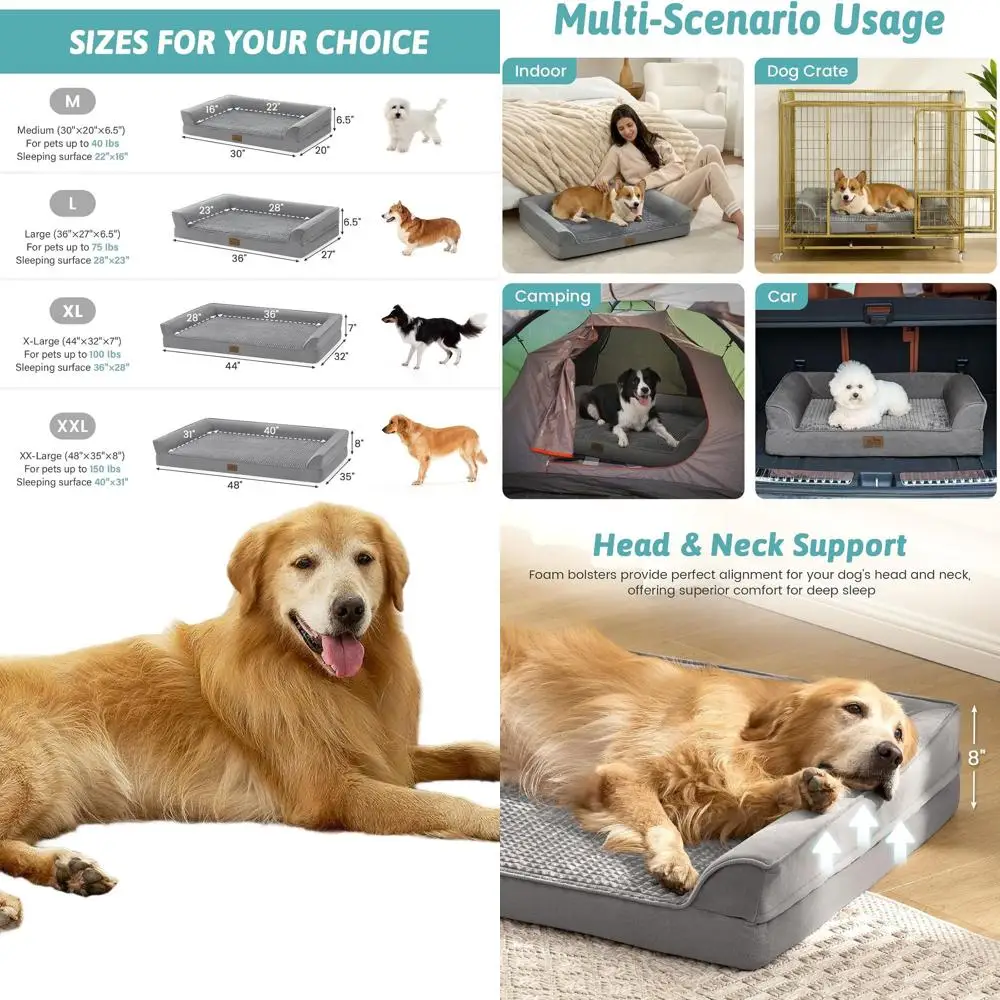 

XXL U-Shaped Dog Bed with Waterproof Liner, 48x35x8, for Dogs up to 150 lbs, Grey