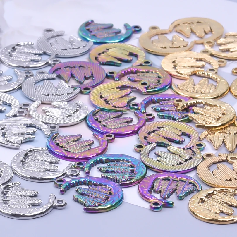 10pcs Crescent Moon No Fade Stainless Steel Charm The Cat On Moon Pendant Accessories Making DIY Earrings Jewelry Finding Craft