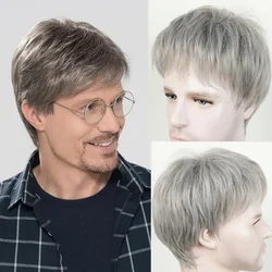 Korea Mens Fashion Short Hair Wig Natural Grey Ombre Hair Accessories Daddy Daily Use Soft Healthy Synthetic Wig Peruca