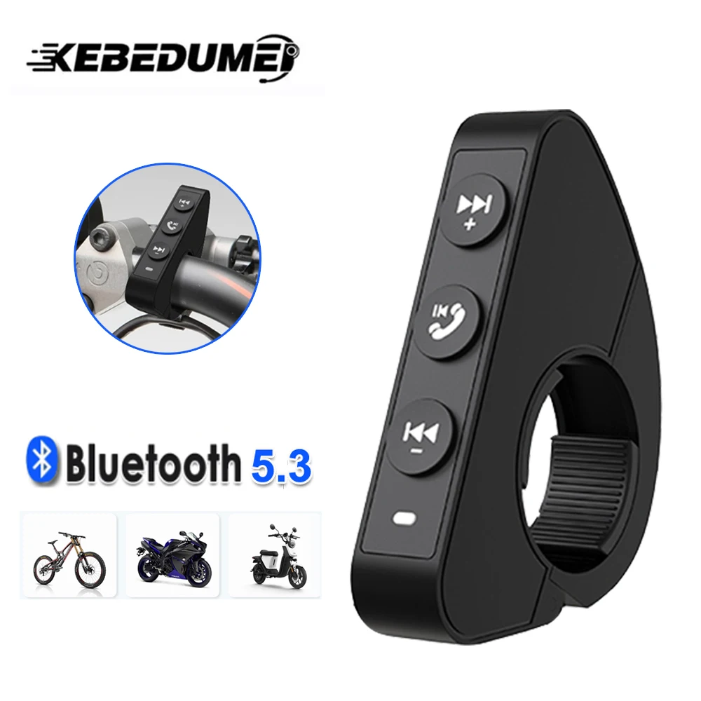 Kebidumei Bluetooth 5.3 Handlebar Remote Controller For Motorcycle Helmet Headset Waterproof Wireless Media Control Universal