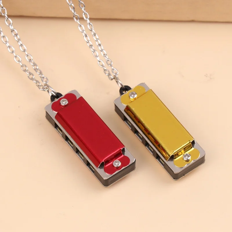 子供用4穴8音ミニ合金ネックレスハーモニカ楽器おもちゃ子供小学生入学音楽玩具ギフト