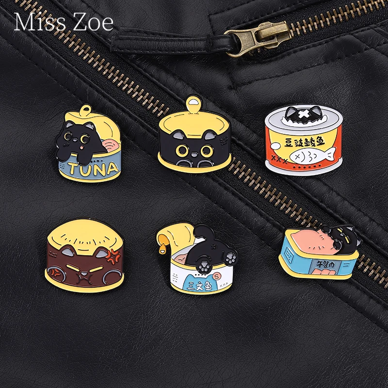 

Canned Food Salmon Tuna Mud Carp Luncheon Meat Enamel Pins Creative Cat Canned Brooch Clothes Lapel Badges Jewelry Gift Friends