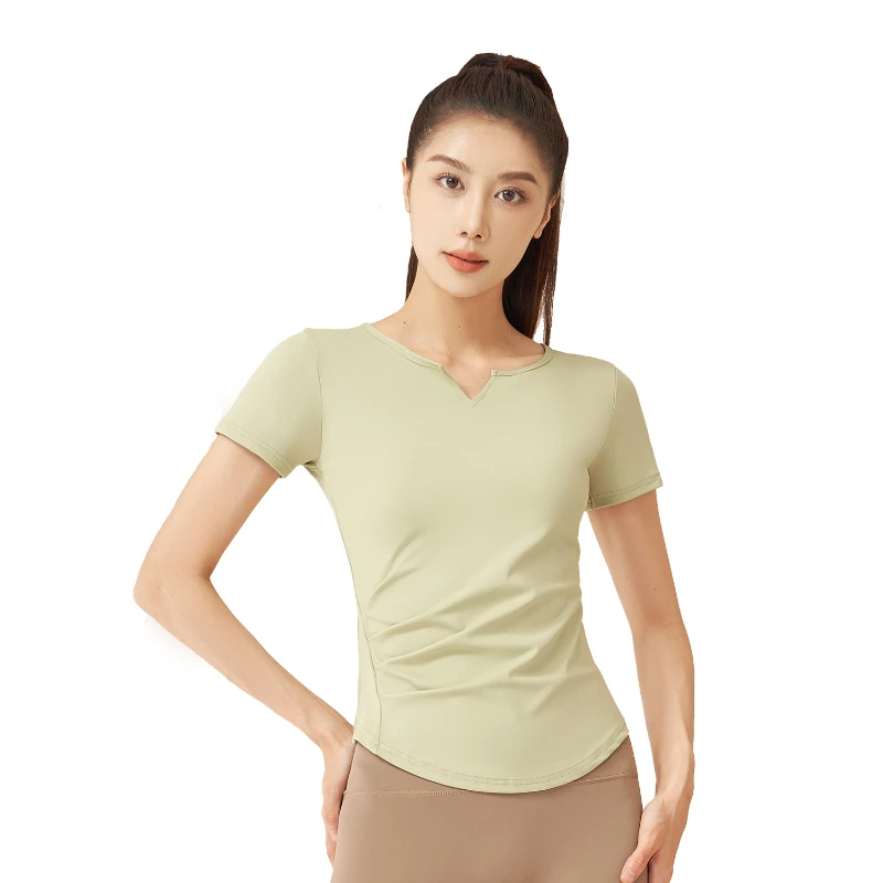 

Женские спортивные топы для фитнеса рубашки для йоги, спортивные топы для тренировок, быстросохнущие футболки для бега с V-образным вырезом, облегающие Топы с коротким рукавом Q771