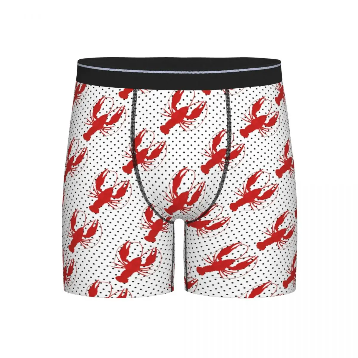 

Long Boxer Underpants Shorts Red Lobster Polka Dots White Panties Men Comfortable Underwear for Homme Man Boyfriend Gifts