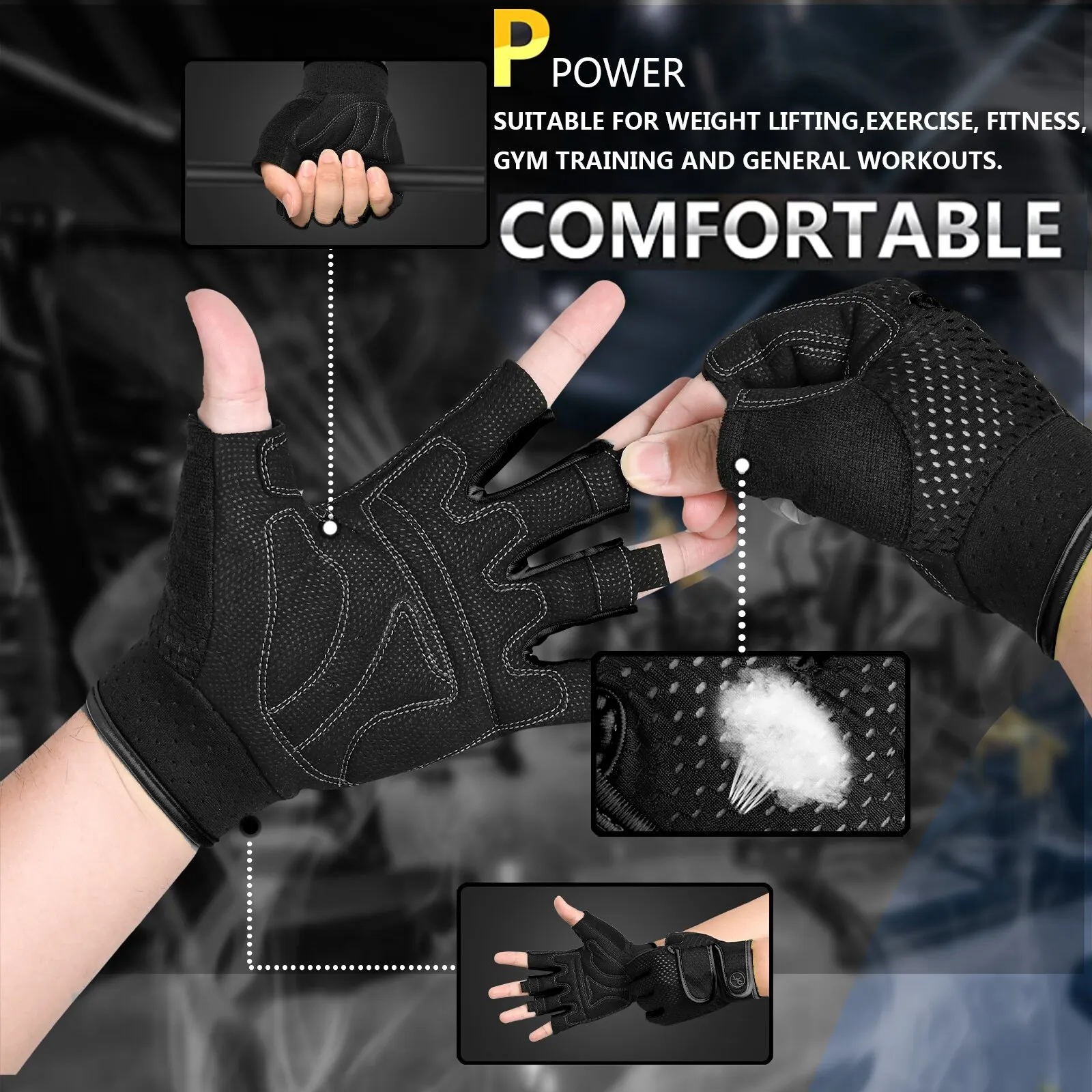 MOREOK Workout Gym Gloves Men Women,3MM SBR Pads,Half Finger Wrist Support Exercise Fitness Gloves for Training,Pull Ups,Rowing