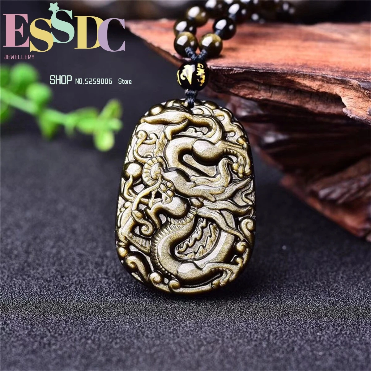 Natural Black Obsidian Large Dragon Pendant Fashion Aggressive Bead Necklace For Men Or Women Lucky 12 Zodiac Retro National