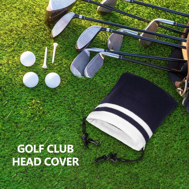 Knitted Head Covers For Golf Clubs Embroidered Drawstring Protective Cover Soft Putter Protector For 7-9 Golf Clubs Elastic